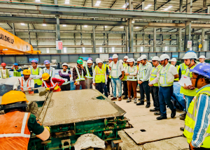 Shri Vivek Kumar Gupta, MD/NHSRCL, reviewed the track construction base and the Track Slab Manufacturing Facility (TSMF) in Surat, Gujarat for the bullet train project