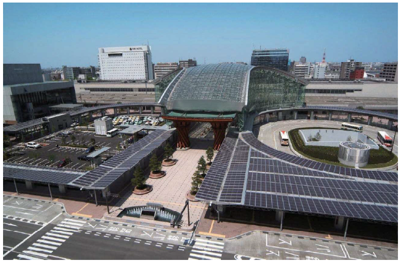 Solar panels installed at Kanazawa HSR station in Japan.