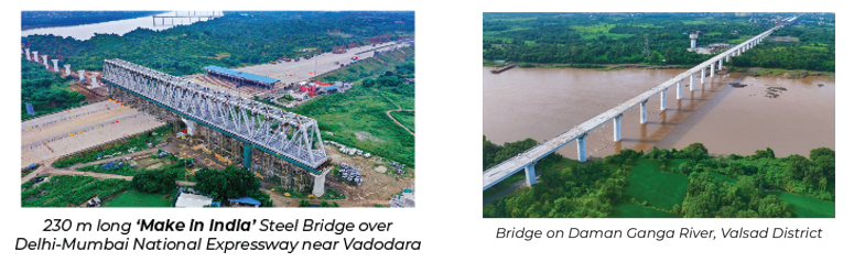 230 m long 'Make in India' Steel Bridge over Delhi-Mumbai National Expressway near Vadodara and Bridge on Purna River, Navsari District