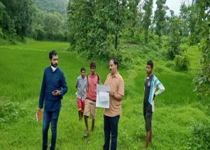 NHSRCL team verifying the land for preparing file for sale deed in Village Ambesari, Dahanu Taluka (Maharashtra)