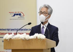 His Excellency Shri Satoshi Suzuki, Ambassador of Japan to India speaking at the C-4 contract agreement signing ceremony on 26 Nov 2020
