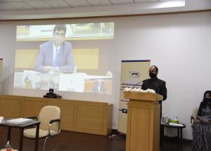 Shri Achal Khare (MD, NHSRCL)  speaking at the C-4 contract agreement signing ceremony on 26 Nov 2020