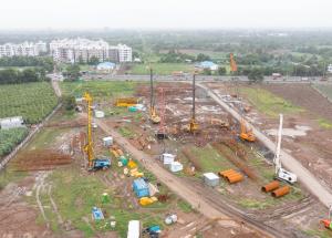 The construction work near Surat HSR station is progressing for Mumbai-Ahmedabad High Speed Rail corridor