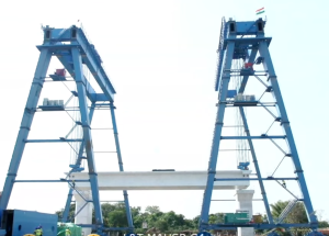 Full Span girder Erection by Bridge Gantry in progress on 25.11.2021