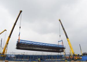 Bar Cage weighing around 42 MT placed in Full Span Box Girder mould at a casting yard near Anand, Gujarat