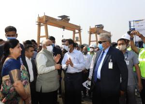 Shri Bhupendrabhai Patel, Chief Minister, Gujarat and Smt. Darshana Jardosh, Minister of State for Railways and Textiles along with other dignitaries visited Mumbai-Ahmedabad High Speed Rail corridor casting yard at Surat (Village-Vaktana, @ Ch 254) on 26th December 2021.