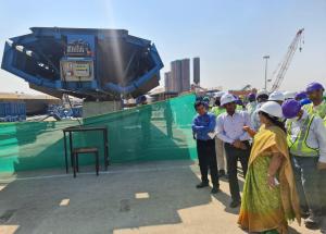 Smt. Darshana Jardosh, Hon’ble Minister of State for Railways & Textiles inspected the Mumbai-Ahmedabad High Speed Rail Corridor construction activities between Surat and Vapi on 17th February 2022.