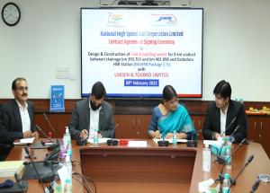 NHSRCL signed an agreement with Larsen and Toubro on 9th February 2022 for design and construction of about 8 km of viaduct including an HSR station in Vadodara for Mumbai-Ahmedabad High Speed Rail Corridor (C-5 Package)
