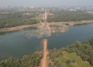 Foundation Work in Progress, Daman Ganga River @ Ch. 166, Valsad District