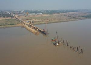 Well Foundation Work in Progress, Narmada River @ Ch 322 kms, Bharuch District