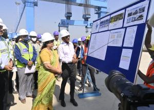 Smt. Darshana Jardosh, Hon’ble Minister of State for Railways & Textiles inspected the Mumbai-Ahmedabad High Speed Rail Corridor construction activities between Surat and Vapi on 17th February 2022.