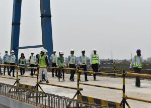 Mr. Yasuhiro OKANISHI, Vice Minister of International Affairs, MLIT JAPAN & Mr. Tomoyuki NAKANO, Director for Overseas HSR Projects along with Sh. Satish Agnihotri, MD, NHSRCL visited various construction sites & related activities of MAHSR The delegation visited various Casting Yards, Surat HSR station site and river Daman Ganga bridge site in Gujarat and Thane Creek & Bandra-Kurla Complex station site in Maharashtra.