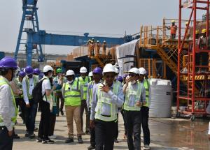 Mr. Yasuhiro OKANISHI, Vice Minister of International Affairs, MLIT JAPAN & Mr. Tomoyuki NAKANO, Director for Overseas HSR Projects along with Sh. Satish Agnihotri, MD, NHSRCL visited various construction sites & related activities of MAHSR The delegation visited various Casting Yards, Surat HSR station site and river Daman Ganga bridge site in Gujarat and Thane Creek & Bandra-Kurla Complex station site in Maharashtra.