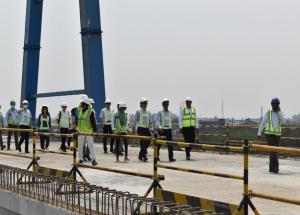 Mr. Yasuhiro OKANISHI, Vice Minister of International Affairs, MLIT JAPAN & Mr. Tomoyuki NAKANO, Director for Overseas HSR Projects along with Sh. Satish Agnihotri, MD, NHSRCL visited various construction sites & related activities of MAHSR The delegation visited various Casting Yards, Surat HSR station site and river Daman Ganga bridge site in Gujarat and Thane Creek & Bandra-Kurla Complex station site in Maharashtra.
