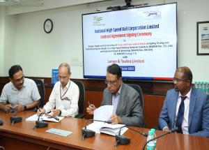 NHSRCL signed a contract agreement with Larsen & Toubro Limited for the design, supply and construction of Track and Track related works for MAHSR (T-3 Package) on 10th June 2022.