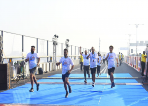 Employees of NHSRCL Mumbai office participated in Sea Bridge Marathon on the Atal Setu