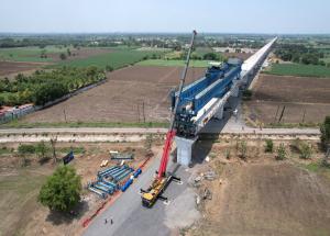 MAHSR Viaduct construction through SBS (Over-slung) method, Surat District, May 2023