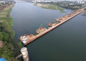Well Foundation Work at Tapi River Bridge Construction site, Surat District, May 2023