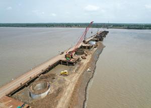 Well Foundation Work in Progress at Narmada River, Bharuch District, July 2022