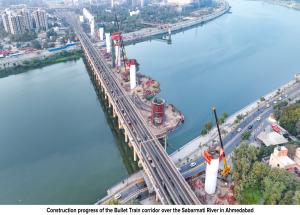 Construction progress of the Bullet Train corridor over the Sabarmati River in Ahmedabad