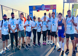 Employees of NHSRCL Mumbai office participated in Sea Bridge Marathon on the Atal Setu