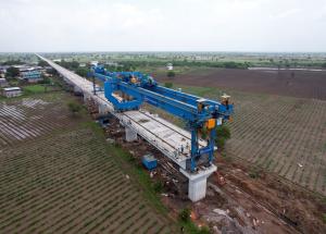 Full Span Girder Launching under progress at Bharuch District, August 2023