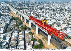 Launching Gantry in action amidst Ahmedabad city, accelerating the construction Of the Bullet Train corridor