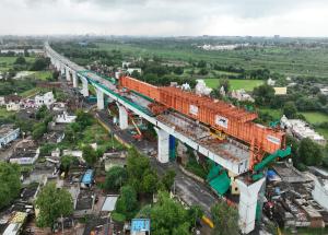MAHSR Viaduct construction through SBS (Over-slung) method at Ahmedabad District, August 2023