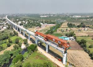 MAHSR Viaduct construction through SBS (Over-slung) method at Ahmedabad District, November 2023