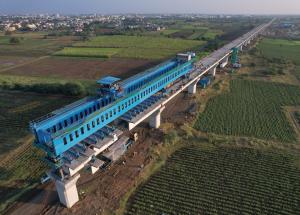 MAHSR Viaduct construction through SBS (Over-slung) method at Bharuch District, December 2023 (2)