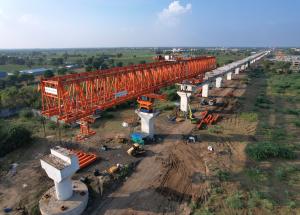 MAHSR Viaduct construction through SBS (Over-slung) method at Bharuch District, December 2023