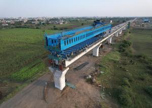 MAHSR Viaduct construction through SBS (Over-slung) method at Bharuch District, November 2023 (2)