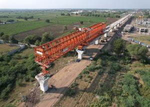 MAHSR Viaduct construction through SBS (Over-slung) method at Bharuch District, November 2023