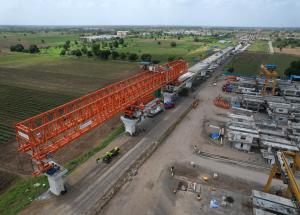 MAHSR Viaduct construction through SBS (Over-slung) method at Bharuch District, September 2023