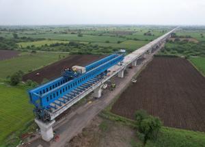MAHSR Viaduct construction through SBS (Over-slung) method at Surat District, September 2023