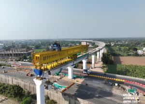 MAHSR Viaduct construction through SBS (Over-slung) method at Surat District, November 2023