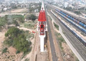 MAHSR Viaduct construction through SBS (Over-slung) method, Ahmedabad District, December 2023 (2)