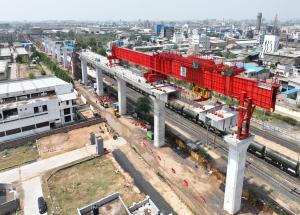 MAHSR Viaduct construction through SBS (Over-slung) method, Ahmedabad District, June 2023 (2)