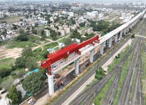 MAHSR Viaduct construction through SBS (Over-slung) method, Ahmedabad District, October 2023 (2)