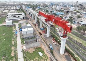 MAHSR Viaduct construction through SBS (Over-slung) method, Ahmedabad District