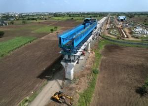 MAHSR Viaduct construction through SBS (Over-slung) method, Bharuch District, October 2023 (2)
