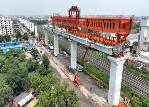 MAHSR Viaduct construction through SBS (Over-slung) method, Bharuch District, October 2023