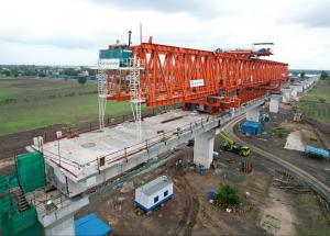 MAHSR Viaduct construction through SBS (Over-slung) method, Bharuch District