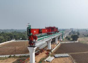 MAHSR Viaduct construction through SBS (Over-slung) method, Kheda District, December 2023