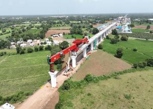 MAHSR Viaduct construction through SBS (Over-slung) method, Kheda District, October 2023