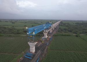MAHSR Viaduct construction through SBS (Over-slung) method, Surat District, August 2023