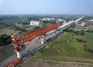 MAHSR Viaduct construction through SBS (Over-slung) method, Surat District, December 2023 (3)
