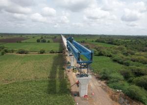 MAHSR Viaduct construction through SBS (Over-slung) method, Surat District