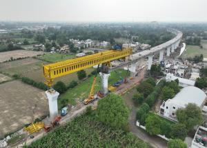 MAHSR Viaduct construction through SBS (Over-slung) method, Vadodara District