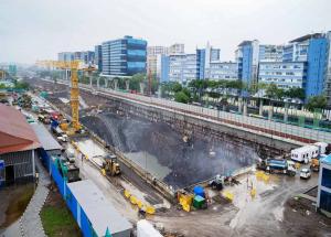 Under construction Mumbai underground station excavation work, August 2024